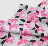 水彩ピンクのバラの花柄生地(韓国製、半ヤード単位)