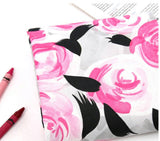 水彩ピンクのバラの花柄生地(韓国製、半ヤード単位)