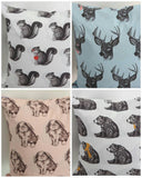 Chipmunk Rabbit Bear Deer Bunny Squirrel Patterned Fabric, Cute, Kids, Sewing, Quilt made in Korea by Half Yard