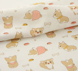 ウェルシュ・コーギー犬の子犬柄の生地、韓国製、半ヤード単位