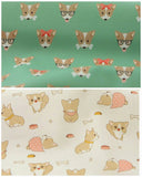 ウェルシュ・コーギー犬の子犬柄の生地、韓国製、半ヤード単位