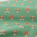 ウェルシュ・コーギー犬の子犬柄の生地、韓国製、半ヤード単位