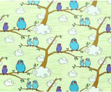 韓国製の鳥、木、雲のプリント生地(半ヤード単位)