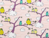 韓国製の鳥、木、雲のプリント生地(半ヤード単位)