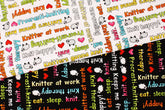 Knit Happy by Stitches of Love Sheep Knit Phrases printed Fabric for Henry Glass by the Half Yard