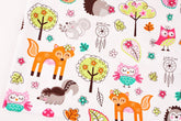 Woodland Friends Deer Hedgehog Owl Squirrel Raccoon Fabric by Lollipop Rainbow by the Half Yard