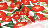 Watercolor Camellia flowers Patterned Fabric made in Korea by the Half Yard