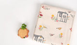 Birds Flowers House Patterned Fabric made in Korea by Half Yard Digital Textile Printing