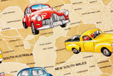 Vintage Cars and Australian Map printed Fabric by Nutex by the Half Yard