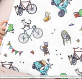 Bike Cat Kitten Patterned Fabric made in Korea by Half Yard Digital Textile Printing