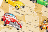 Vintage Cars and Australian Map printed Fabric by Nutex by the Half Yard