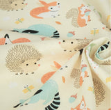 アニマルランド アライグマ ウサギ キツネ フクロウ ハリネズミ 生地 韓国製 半ヤード単位