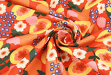 Orange Bloom Flower patterned Fabric, Floral Fabric made in Korea by the Half Yard