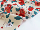 Camellia Flower patterned Fabric made in Korea by Half Yard
