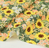Sunflower Floral patterned Fabric, Flowers Fabric made in Korea by the Half Yard