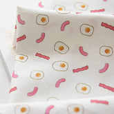 Egg Bacon Vienna Sausage Patterned Fabric, Cute, Kids, Sewing, Quilt made in Korea by Half Yard