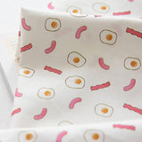 Egg Bacon Vienna Sausage Patterned Fabric, Cute, Kids, Sewing, Quilt made in Korea by Half Yard