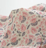 Camellia Flower patterned Fabric made in Korea by Half Yard / 45 X 150cm 18" X 57.5", Cotton Linen