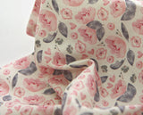 Camellia Flower patterned Fabric made in Korea by Half Yard / 45 X 150cm 18" X 57.5", Cotton Linen