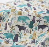 Winter Forest Animals Patterned Fabric, Fox Rabbit Bear Deer Reindeer made in Korea by the Half Yard