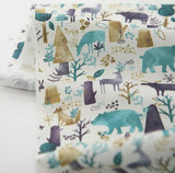 Winter Forest Animals Patterned Fabric, Fox Rabbit Bear Deer Reindeer made in Korea by the Half Yard