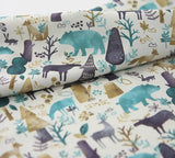 Winter Forest Animals Patterned Fabric, Fox Rabbit Bear Deer Reindeer made in Korea by the Half Yard