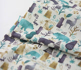 Winter Forest Animals Patterned Fabric, Fox Rabbit Bear Deer Reindeer made in Korea by the Half Yard