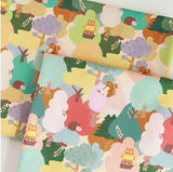 森の動物フクロウハリネズミリス柄生地 韓国製 半ヤード