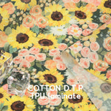 ラミネート加工TPU防水コットン生地ひまわりの花柄プリント生地(韓国製、ヤード単位)
