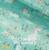 ラミネート加工TPU防水コットンアニマルレインボーユニコーン花柄プリント生地(韓国製、ヤード単位)