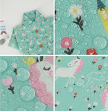 ラミネート加工TPU防水コットンアニマルレインボーユニコーン花柄プリント生地(韓国製、ヤード単位)