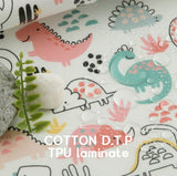 ラミネート加工TPU防水コットンかわいい恐竜プリント生地(韓国製、ヤード単位)