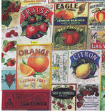 Vintage Modern Postage Fruits Advertisement Fabric made in Korea by the Half Yard
