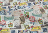 Vintage Modern Postcard Postage Stamp Fabric made in Korea by the Half Yard