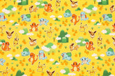 Pocket Monster, Pokemon, Orange Pikachu Bulbasaur Charmander Squirtle Licensed Fabric made in Korea by the Half Yard