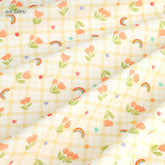 韓国製のピンクのチューリップの花の虹模様の生地(半ヤード)