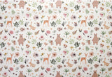 かわいい動物の森の鹿、クマ、ウサギの柄の生地(韓国製、半ヤード単位)