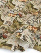 Vintage Cotton Linen Car Telephone Patterned OEKO-TEX® Fabric made in Korea by the Half Yard 45cm x 140cm or 18"x 55"