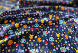 Pocket Monster, Pokemon, Pikachu, Eevee, Charmander, Bulbasaur, Squirtle Mobile Patterned Fabric made in Korea by the Half Yard