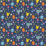 Pocket Monster, Pokemon, Pikachu, Eevee, Charmander, Bulbasaur, Squirtle Mobile Patterned Fabric made in Korea by the Half Yard