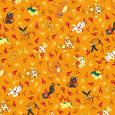 ポケットモンスター、ポケモン ファイアタイプの友達 ヒトカゲ、ヒノアラシ、カタクリ、ヒバニー 韓国製生地 半ヤード単位