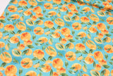 Fresh Orange Citrus Mandarin Patterned Fabric made in Korea by Half Yard, Fruit, Cotton 100%