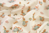 ピーターラビットファームのウサギがプリントされた韓国製の抗生物質30年代オーガニック生地(半ヤード単位)