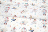 飛行機に乗ったかわいい動物たち、ウサギとクマの柄のOEKO-TEX®生地、韓国製の動物生地、半ヤード単位
