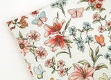 韓国製ハーフヤードデジタルテキスタイルプリントによる蝶と花の植物園柄生地