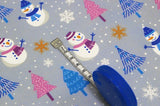 Snowman in Snowy Forest patterned Fabric made in Korea by the Half Yard