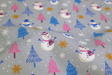Snowman in Snowy Forest patterned Fabric made in Korea by the Half Yard