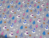 Snowman in Snowy Forest patterned Fabric made in Korea by the Half Yard