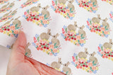 Rabbit Bunny Flower Bouquet patterned OEKO-TEX® Fabric, Floral Fabric made in Korea by the Half Yard