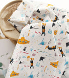 魚、潜水艦、アカエイ、海洋物語柄の生地(韓国製、半ヤード単位)